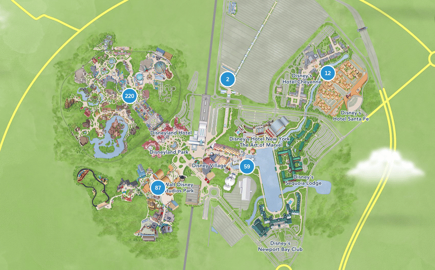 De officiële plattegrond van Disneyland Parijs